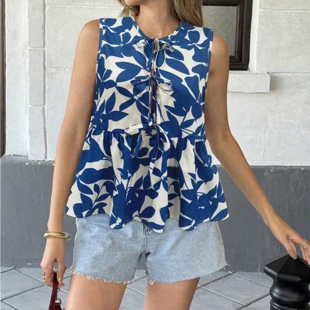 Leopard Print Versatile Round Neck Drawstring Ruffle Trim Top Blouse Shirt - Picture 7 of 13